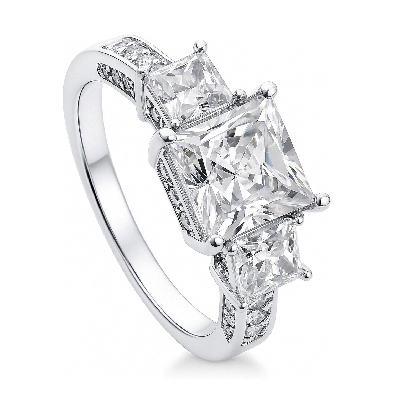 3-Stone 2ct Princess CZ Ring in Sterling Silver, 4 of 13