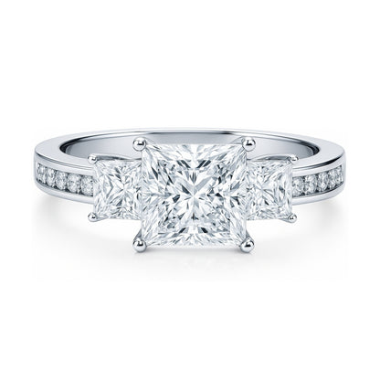 3-Stone 1.6ct Princess CZ Ring in Sterling Silver