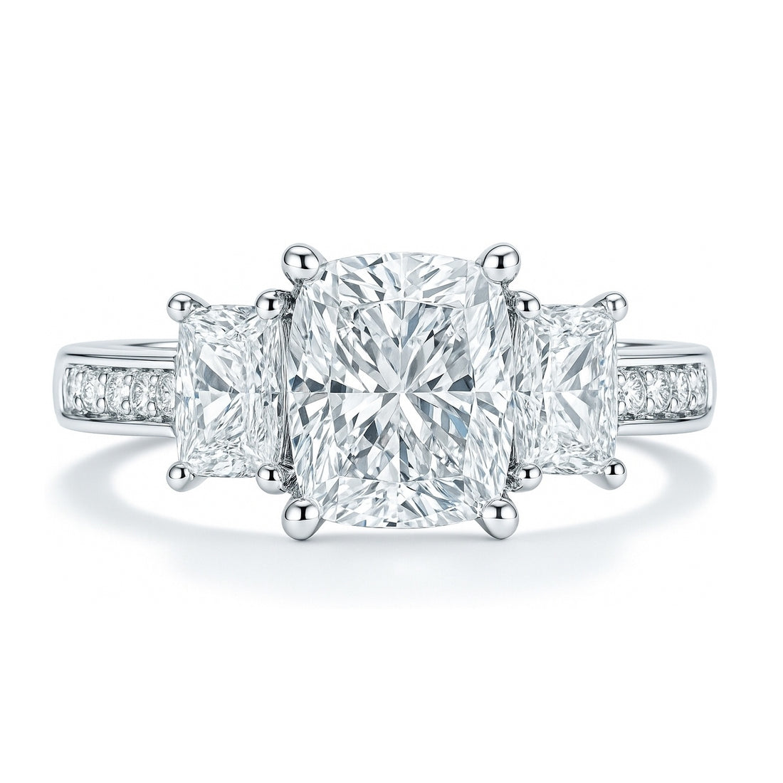 3-Stone 2.6ct Cushion CZ Ring in Sterling Silver