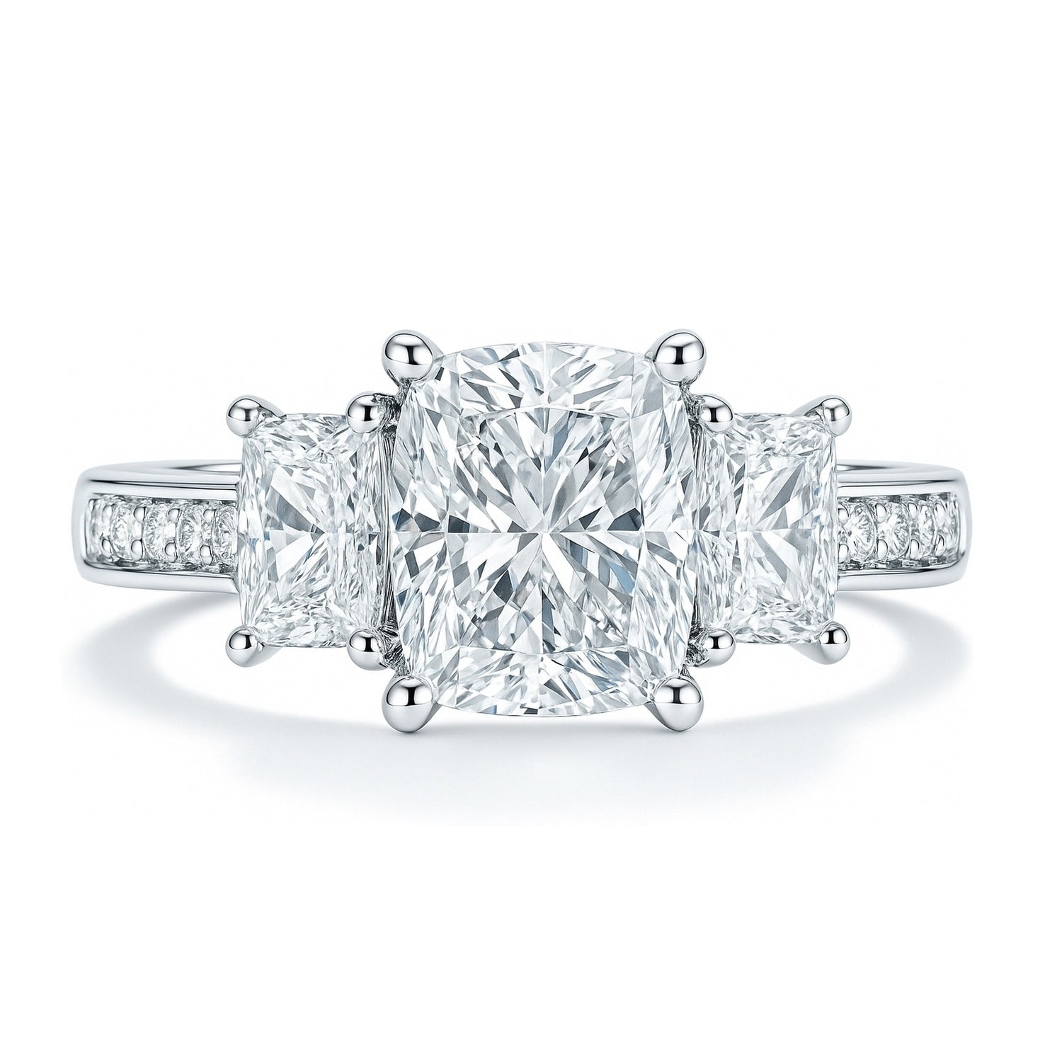 3-Stone 2.6ct Cushion CZ Ring in Sterling Silver