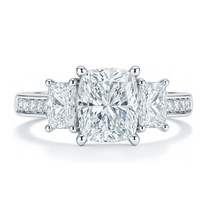 3-Stone 2.6ct Cushion CZ Ring in Sterling Silver