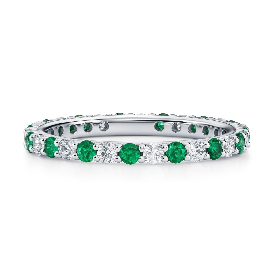 Emerald-Green Pave CZ Eternity Ring in Sterling Silver