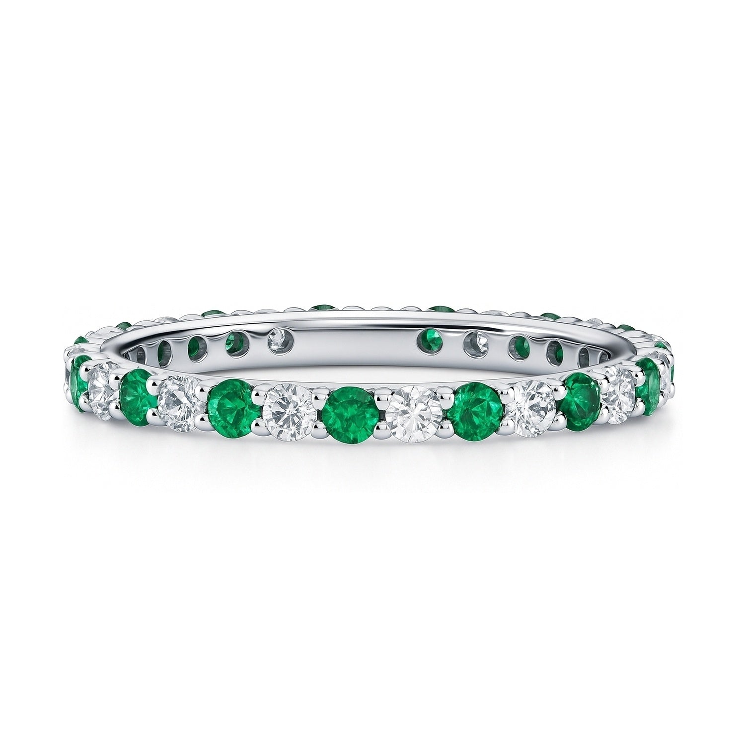 Emerald-Green Pave CZ Eternity Ring in Sterling Silver, 1 of 10