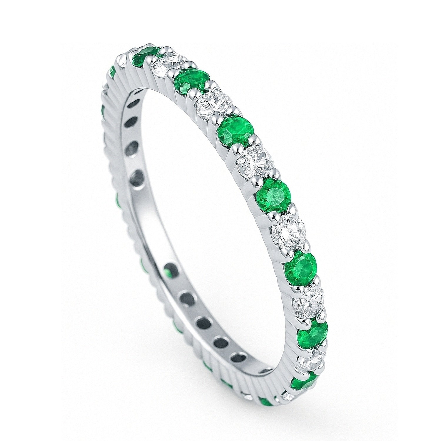 Emerald-Green Pave CZ Eternity Ring in Sterling Silver, 3 of 10