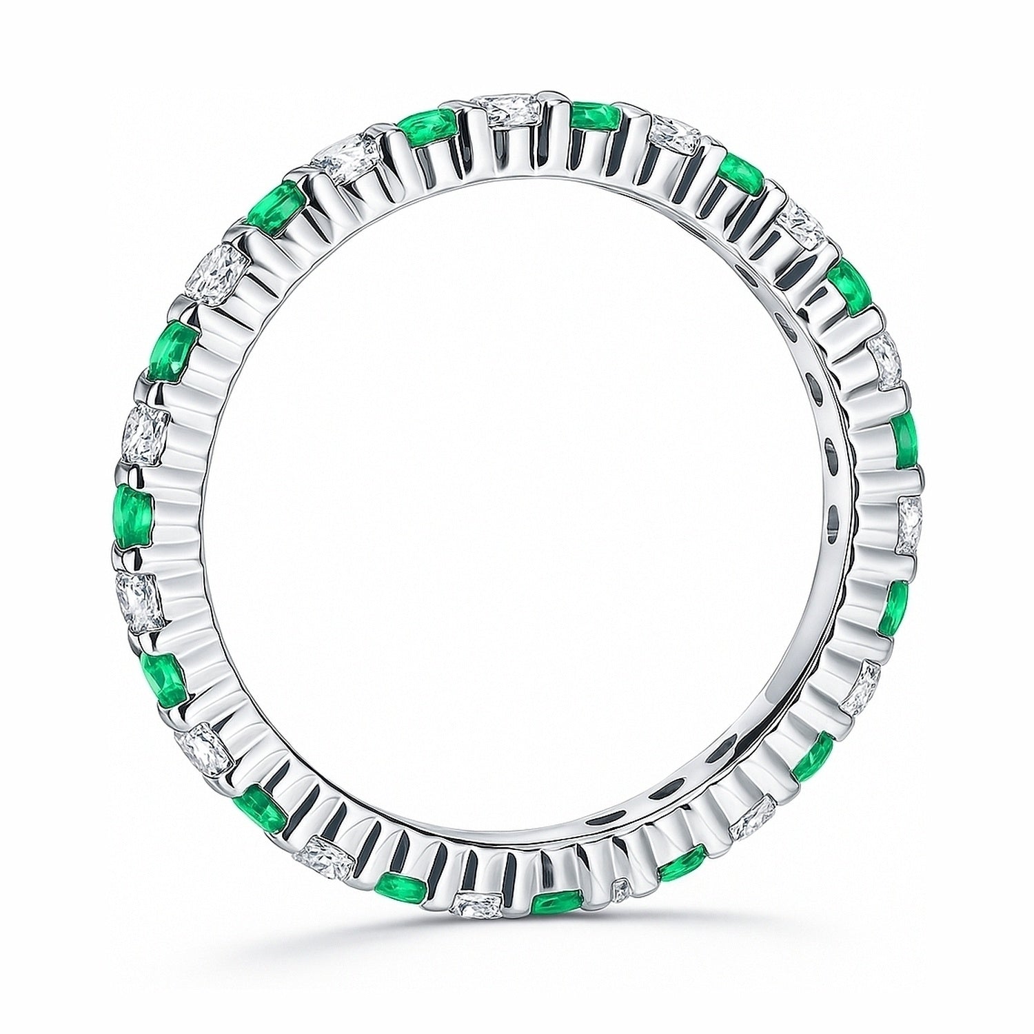Emerald-Green Pave CZ Eternity Ring in Sterling Silver, 5 of 10