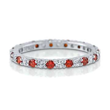 Simulated Garnet Pave Set CZ Stackable Eternity Ring in Sterling Silver