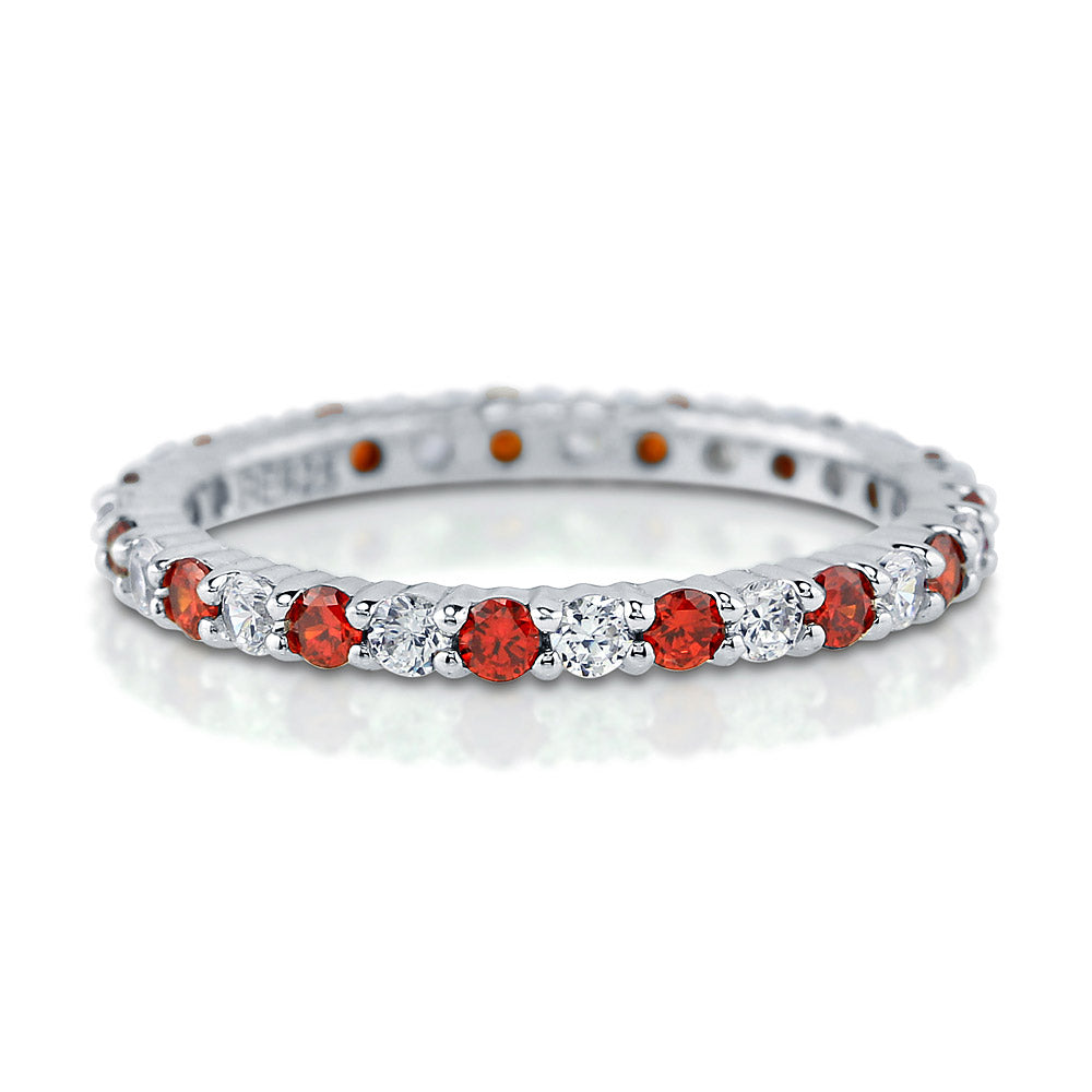 Garnet-Red Pave CZ Eternity Ring in Sterling Silver