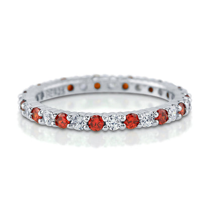 Garnet-Red Pave CZ Eternity Ring in Sterling Silver