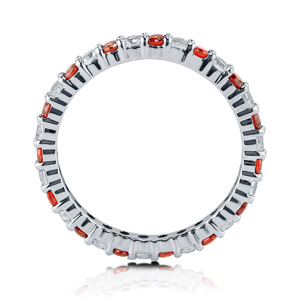 Angle view of Simulated Garnet Pave Set CZ Stackable Eternity Ring in Sterling Silver, 3 of 4