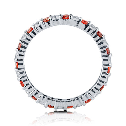 Garnet-Red Pave CZ Eternity Ring in Sterling Silver
