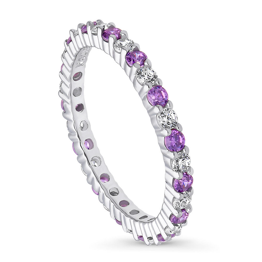 Purple Pave CZ Eternity Ring in Sterling Silver