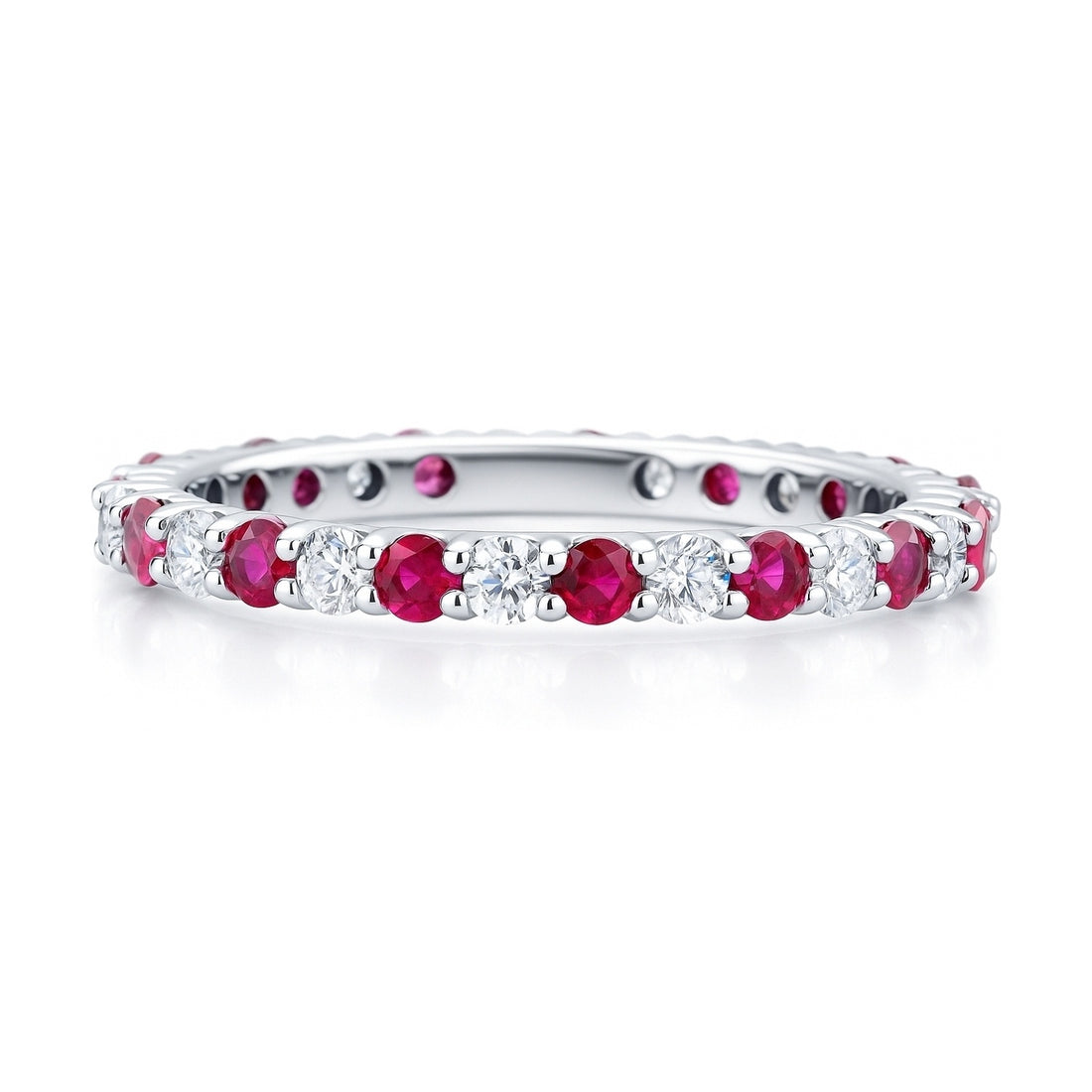 Ruby-Red Pave CZ Eternity Ring in Sterling Silver
