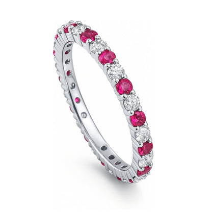 Ruby-Red Pave CZ Eternity Ring in Sterling Silver