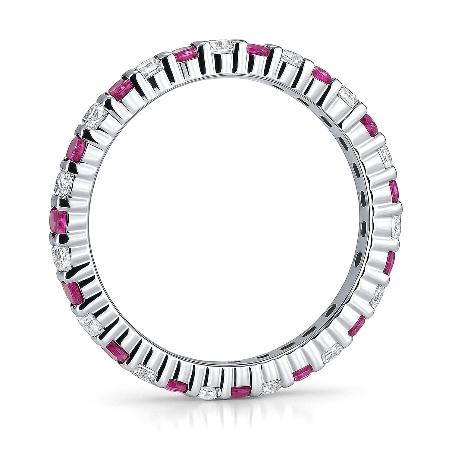 Ruby-Red Pave CZ Eternity Ring in Sterling Silver