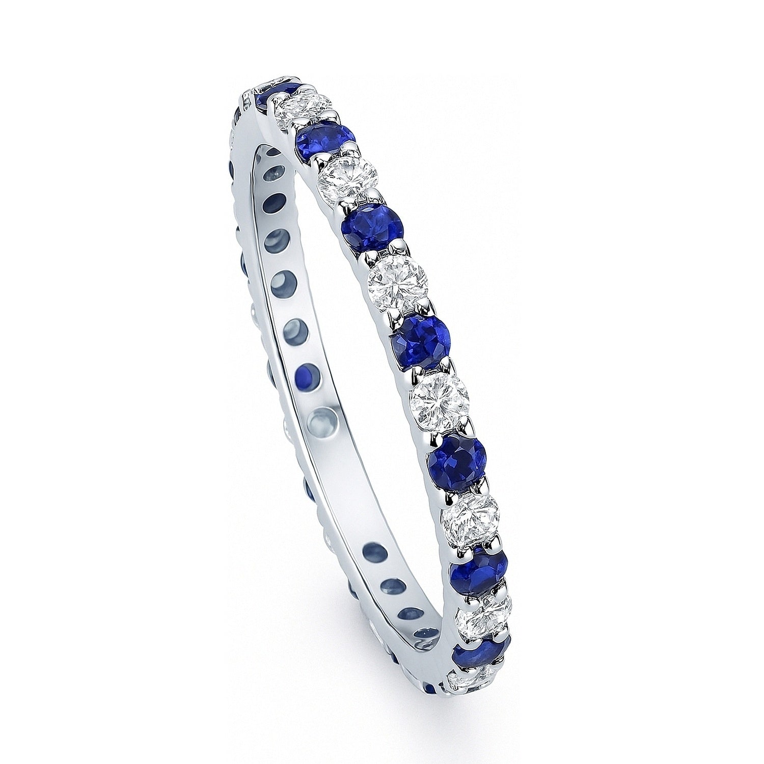 Sapphire-Blue Pave CZ Eternity Ring in Sterling Silver, 4 of 13