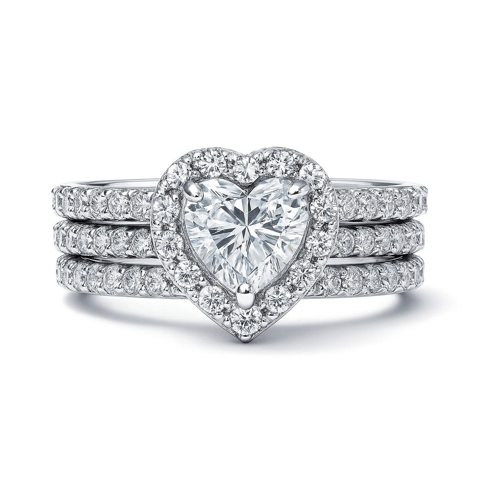 Halo Heart Heart CZ Insert Ring Set in Sterling Silver