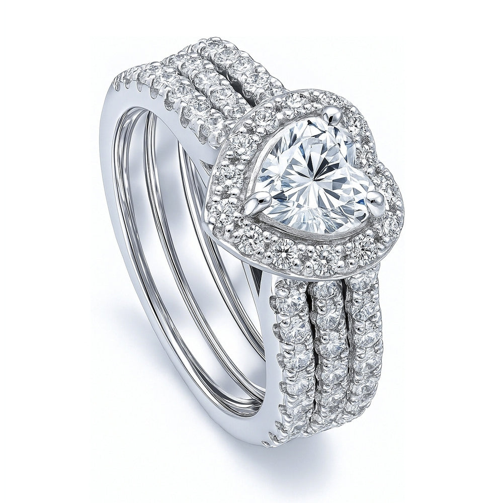 Sterling Silver Halo Heart CZ Engagement Insert Ring Set – BERRICLE
