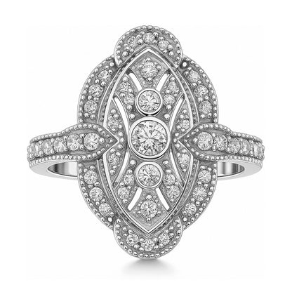 Navette Art Deco Milgrain CZ Ring in Sterling Silver