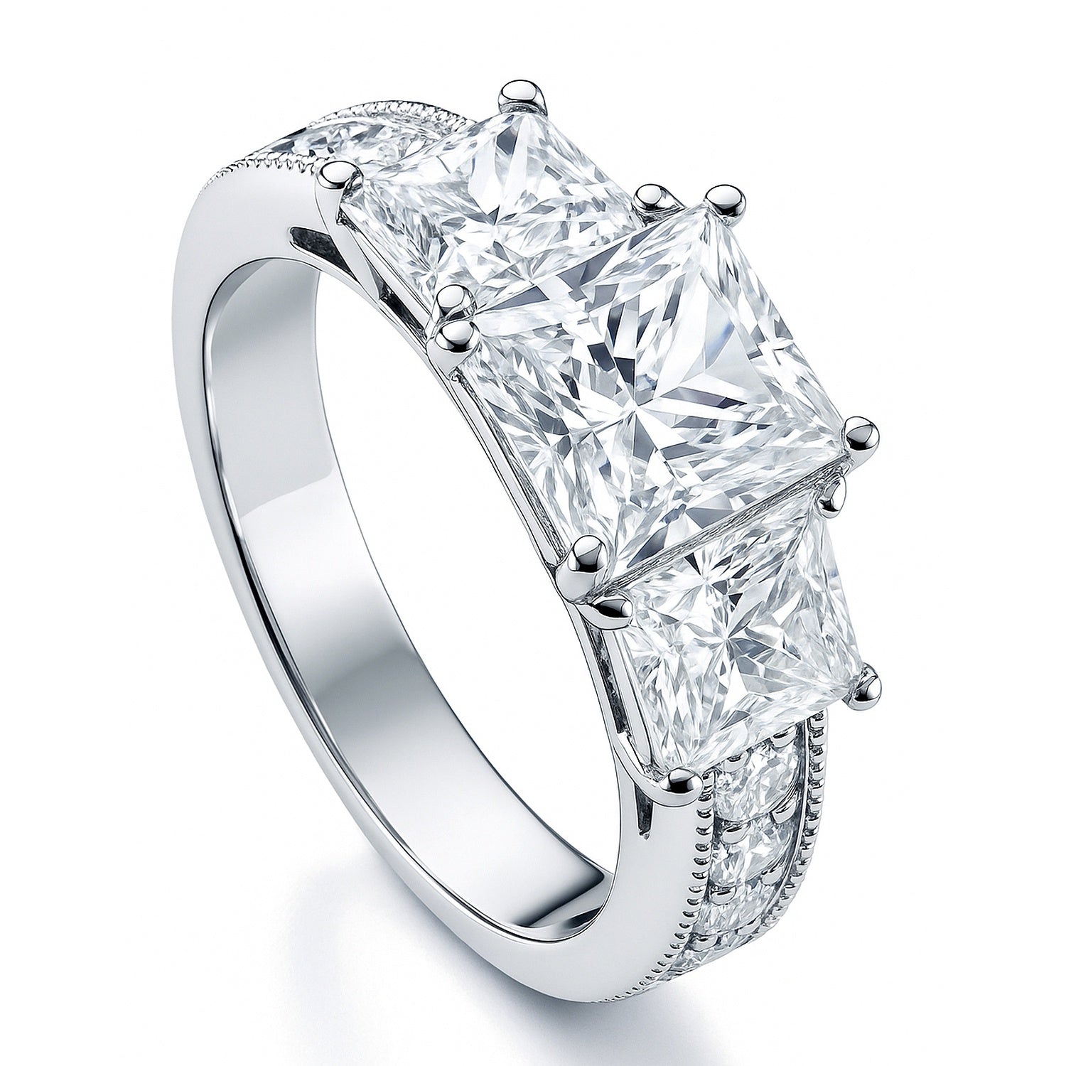3-Stone 1.6ct Princess CZ Ring in Sterling Silver, 4 of 14