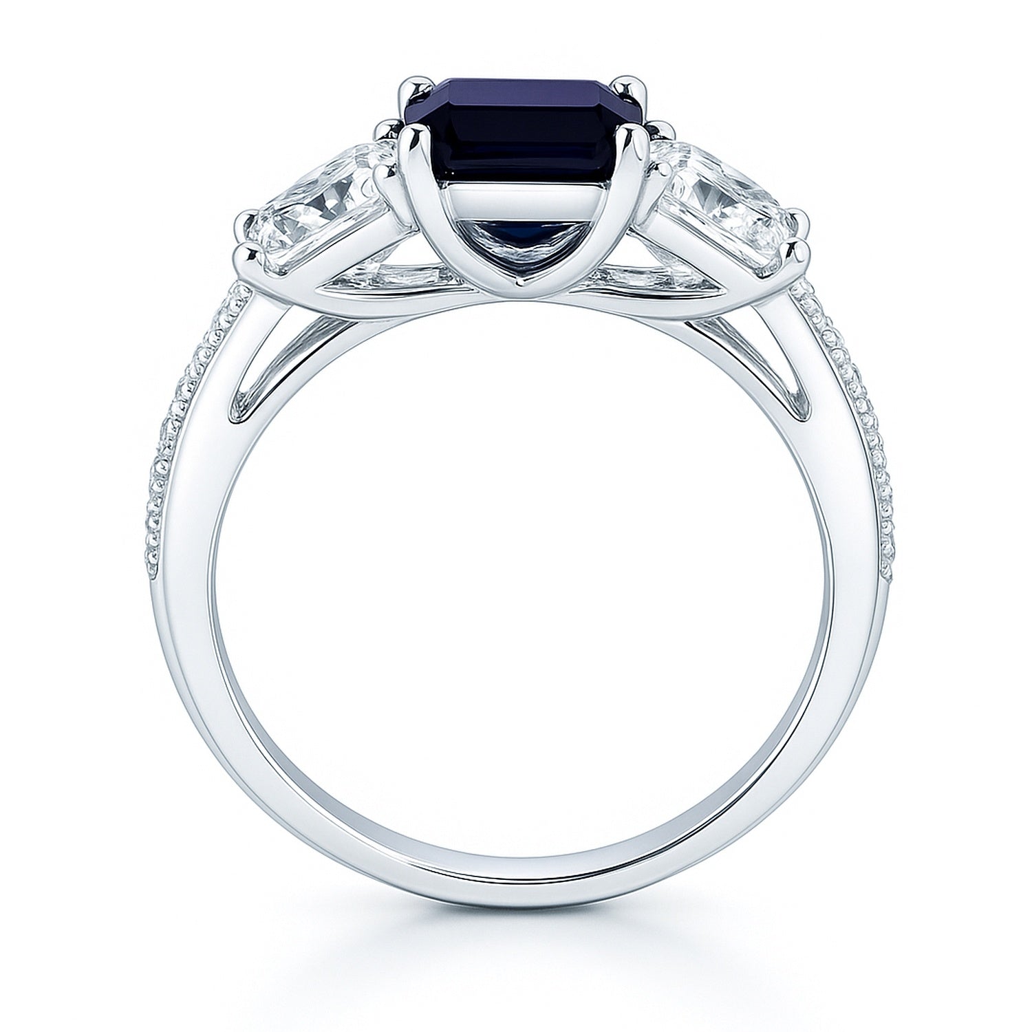 3-Stone 1.6ct Sapphire-Blue Princess CZ Ring in Sterling Silver