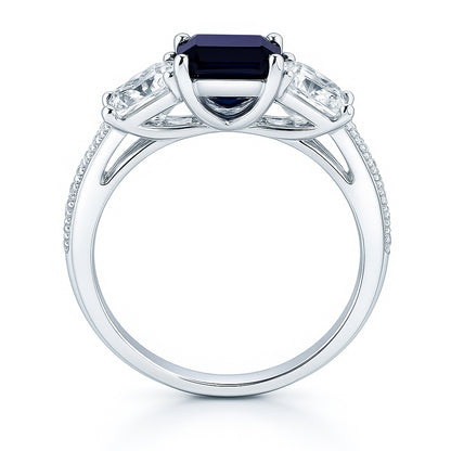 3-Stone 1.6ct Sapphire-Blue Princess CZ Ring in Sterling Silver