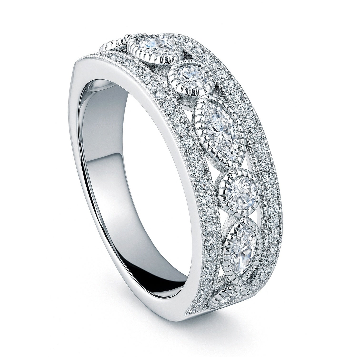 Art Deco Bezel CZ Eternity Ring in Sterling Silver, 4 of 10