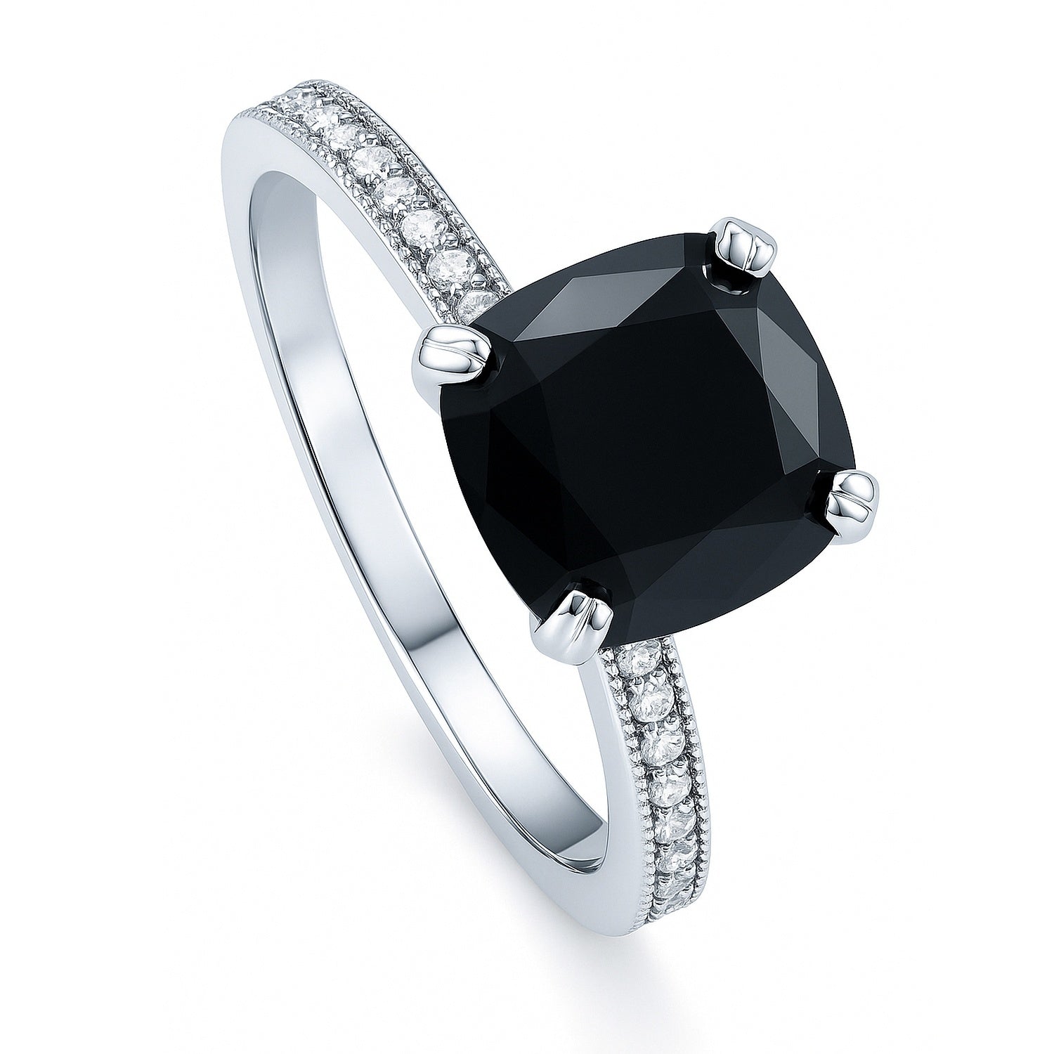 Sterling Silver Solitaire 3ct Black Cushion Cut CZ Ring – BERRICLE Sterling Silver Solitaire 3ct Black Cushion Cut CZ Ring – BERRICLE