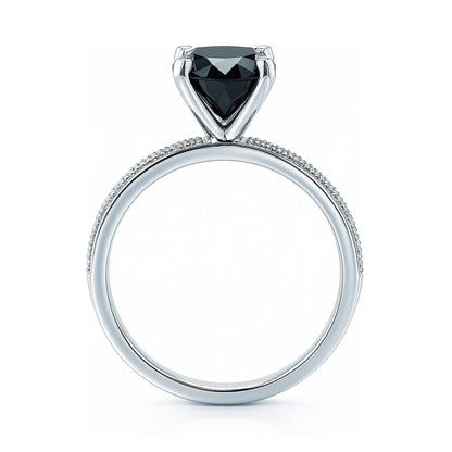 Solitaire 3ct Black Cushion CZ Ring in Sterling Silver