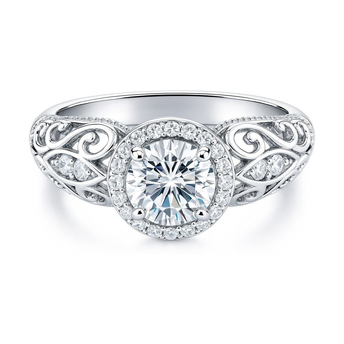 Halo Art Deco Milgrain CZ Ring in Sterling Silver