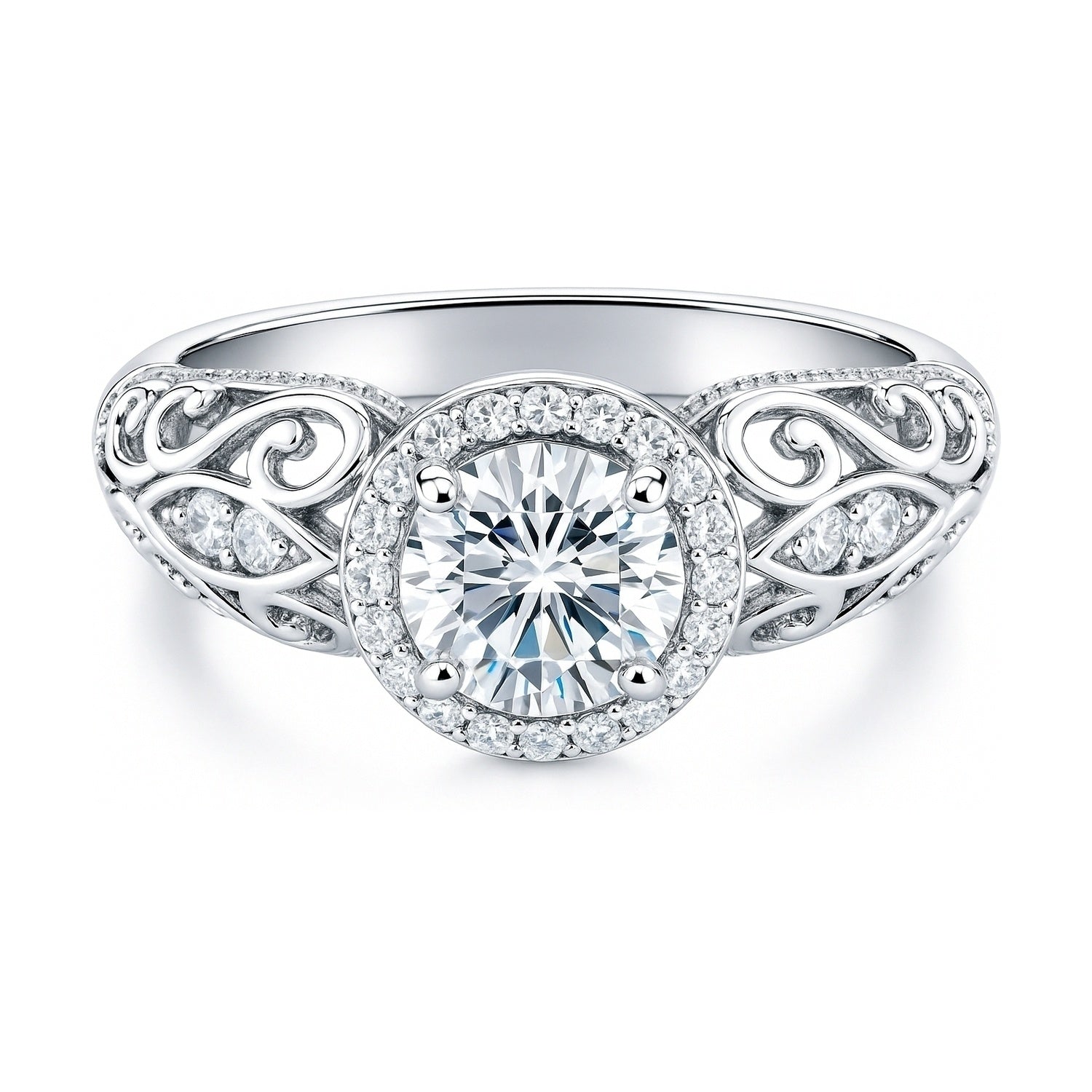 Halo Art Deco Milgrain CZ Ring in Sterling Silver, 1 of 11
