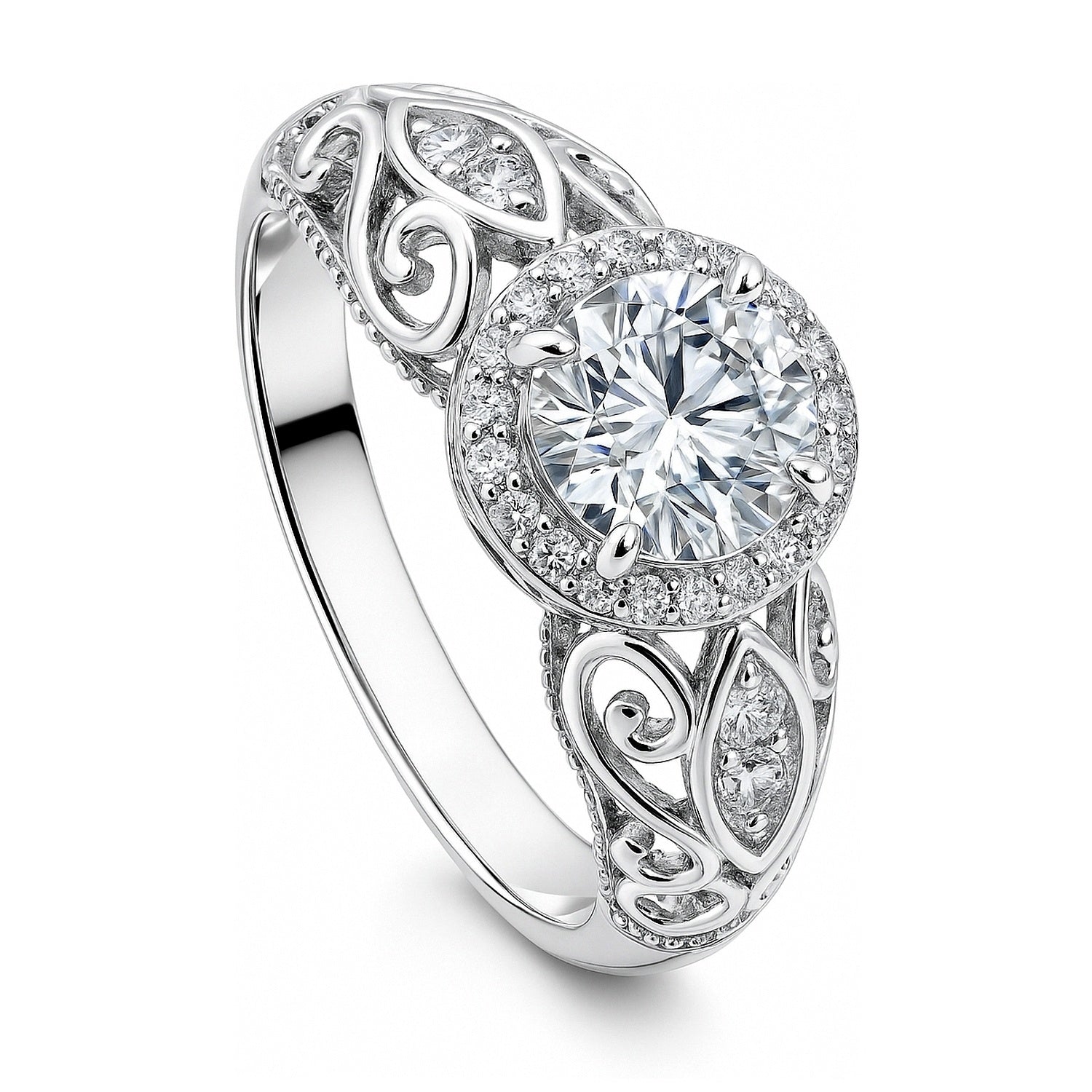 Halo Art Deco Milgrain CZ Ring in Sterling Silver, 4 of 11