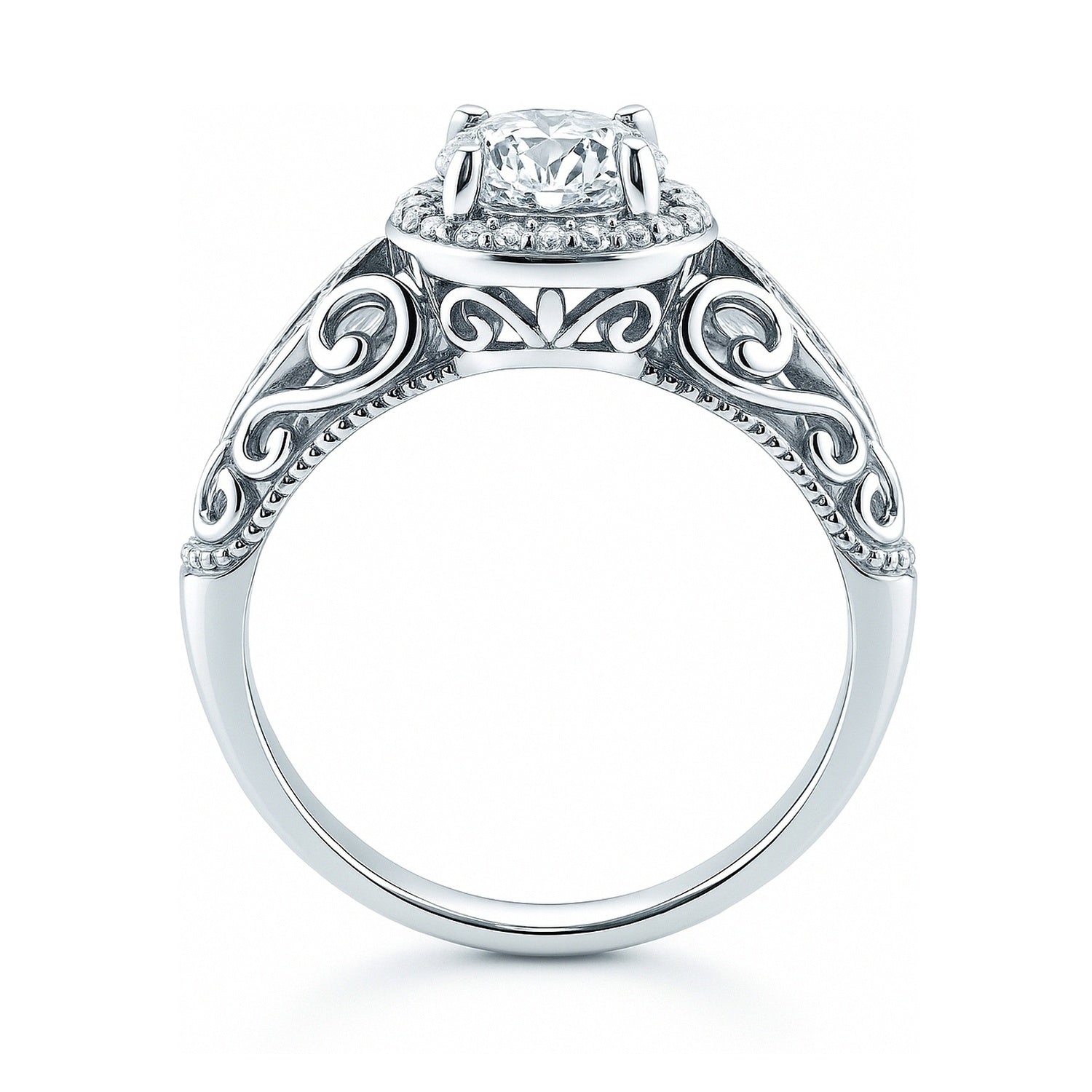 Halo Art Deco Milgrain CZ Ring in Sterling Silver, 8 of 11