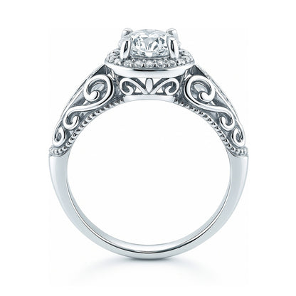 Halo Art Deco Milgrain CZ Ring in Sterling Silver