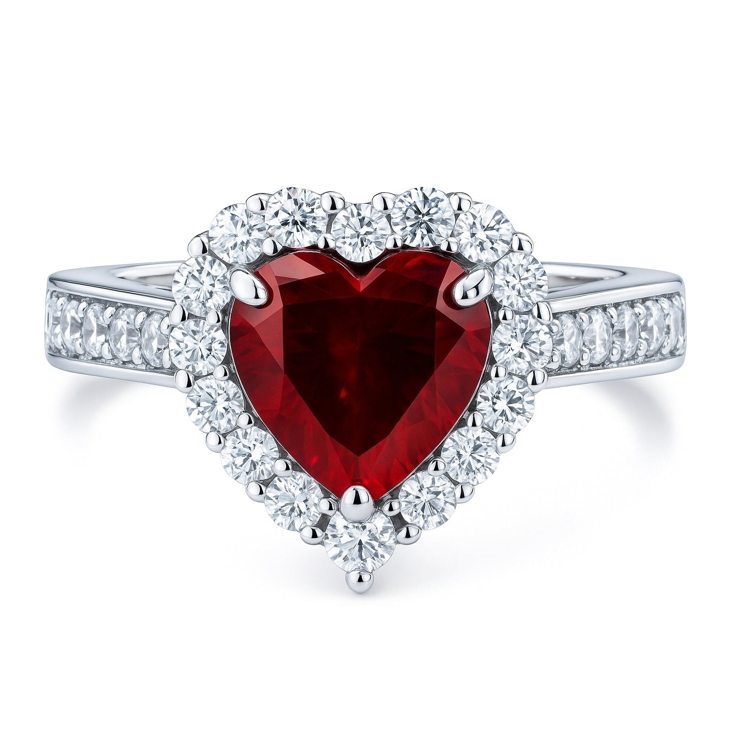 Halo Heart Ruby-Red Heart CZ Ring in Sterling Silver, 1 of 10
