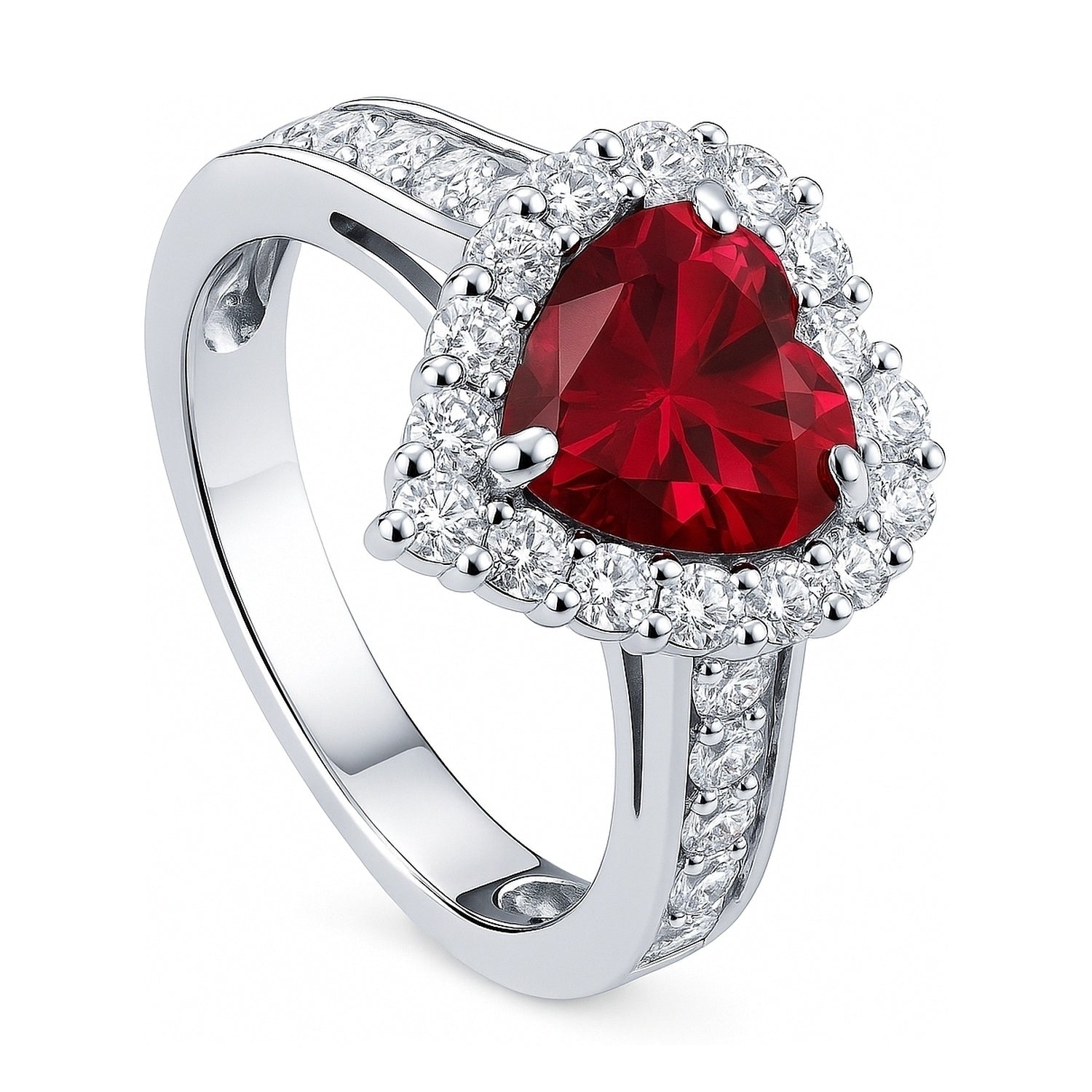 Halo Heart Ruby-Red Heart CZ Ring in Sterling Silver, 4 of 10