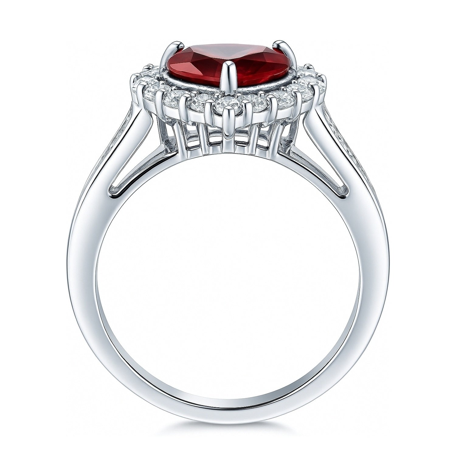 Halo Heart Ruby-Red Heart CZ Ring in Sterling Silver, 8 of 10
