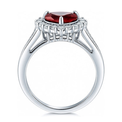 Halo Heart Ruby-Red Heart CZ Ring in Sterling Silver