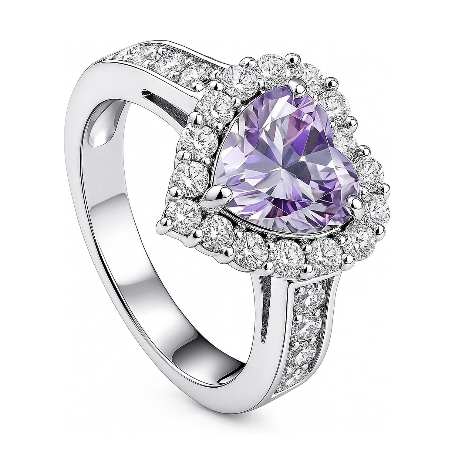 Sterling Silver Halo Heart Purple Heart CZ Engagement Ring – BERRICLE