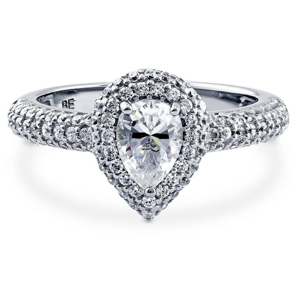 Halo Pear Cut CZ Ring in Sterling Silver