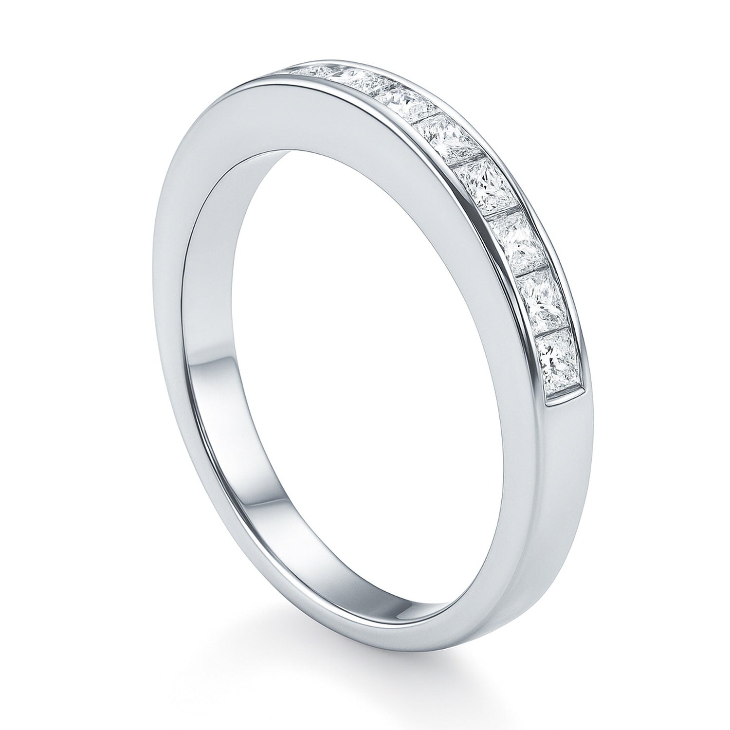 Sterling Silver Channel Set Princess CZ Half Eternity Ring