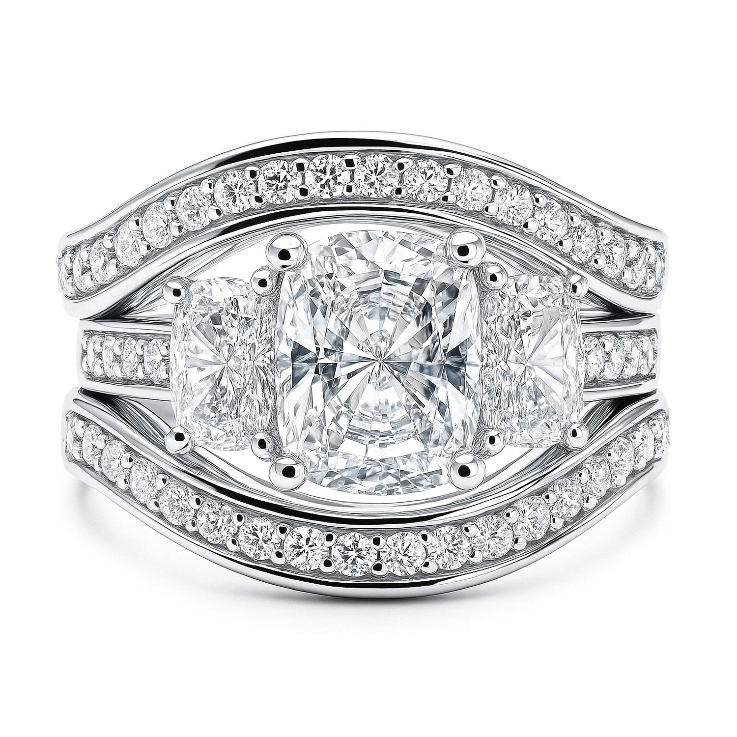 3-Stone 2.6ct Cushion CZ Ring Set in Sterling Silver, 1 of 14