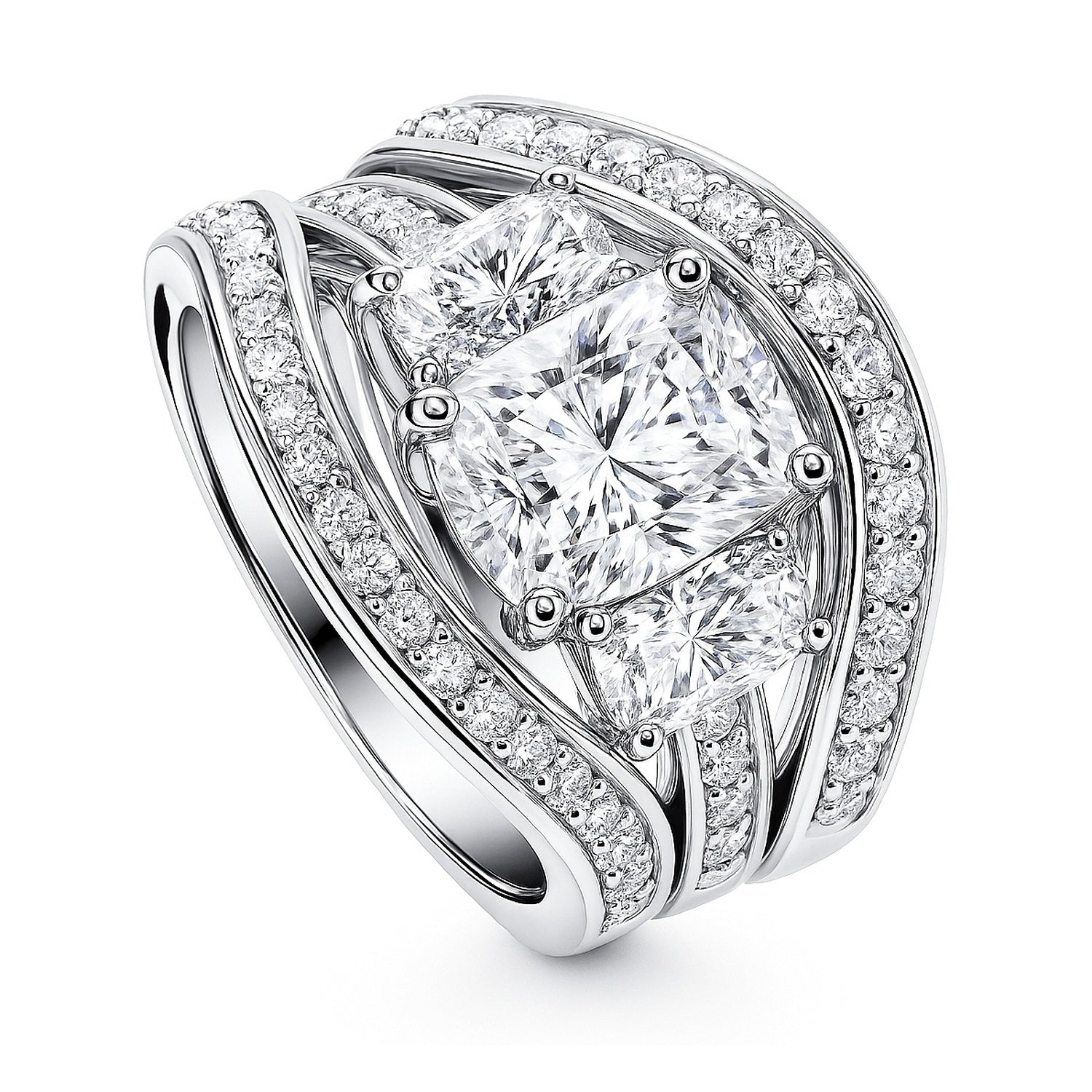 3-Stone 2.6ct Cushion CZ Ring Set in Sterling Silver, 4 of 14