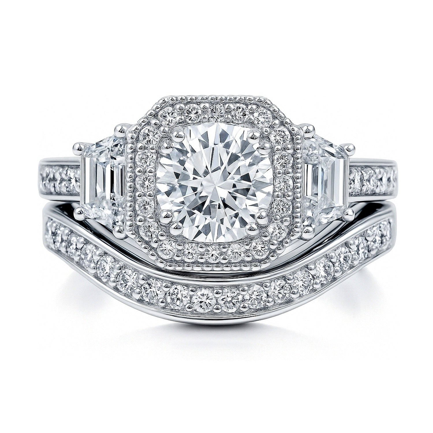 Halo Art Deco CZ Ring Set in Sterling Silver, 1 of 14