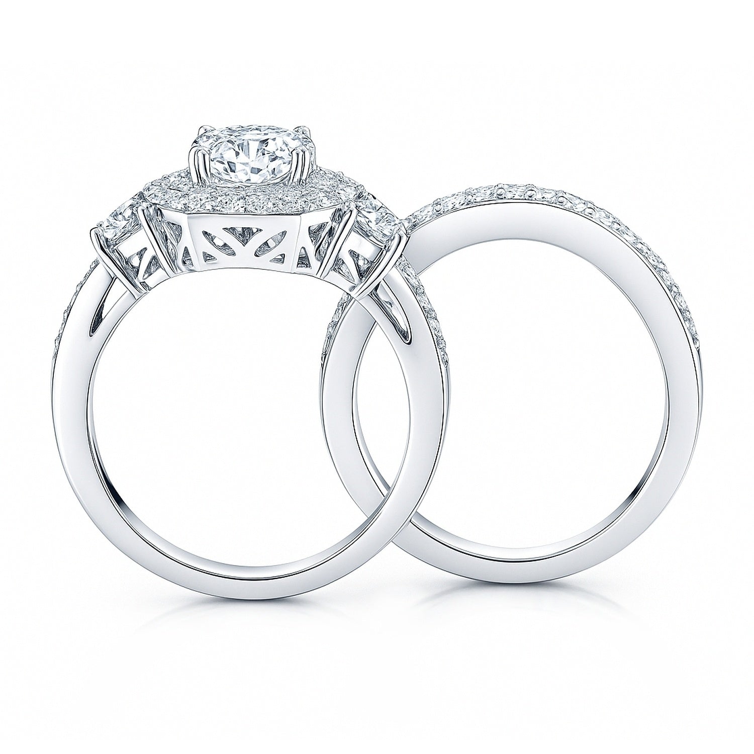 Halo Art Deco CZ Ring Set in Sterling Silver, 8 of 14