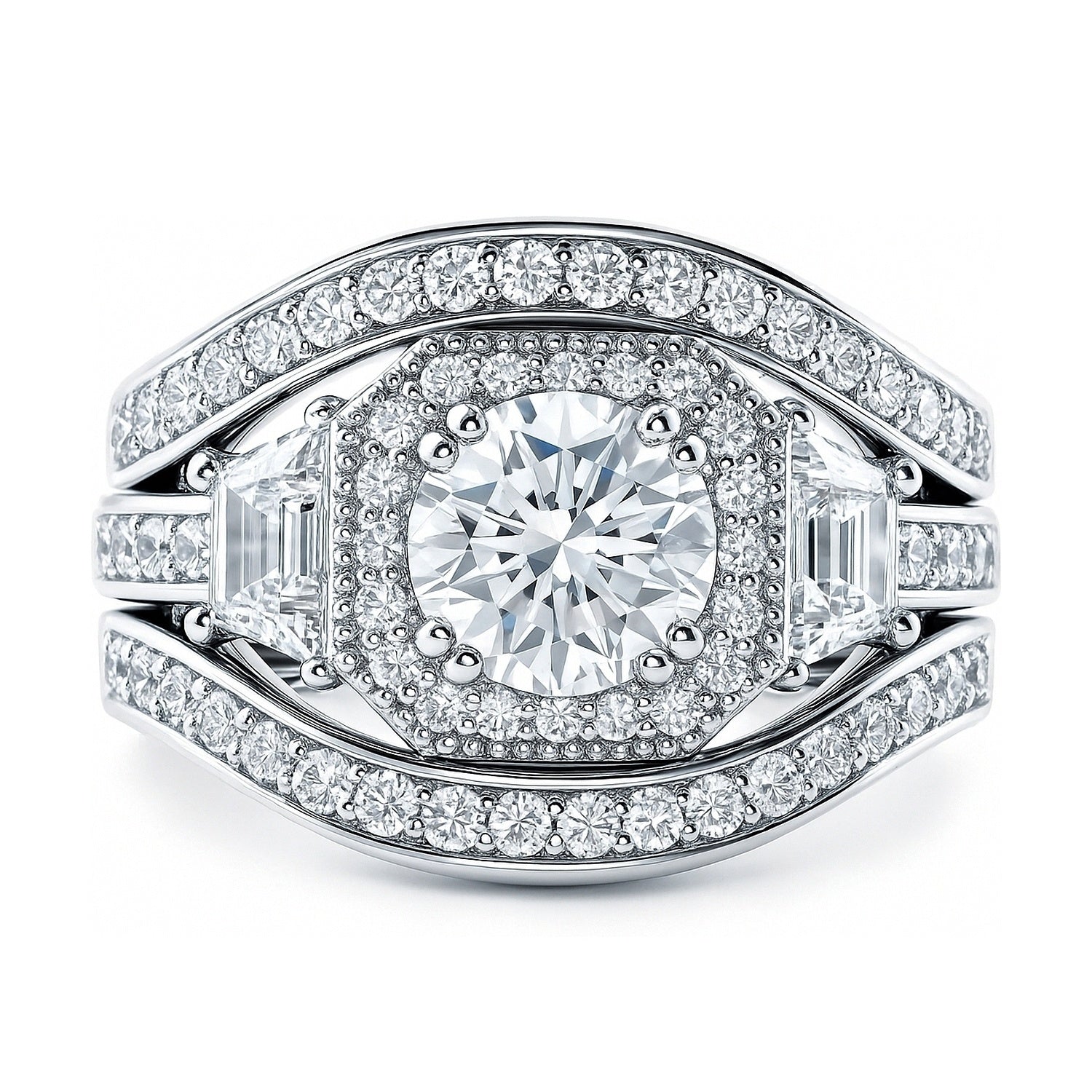 Halo Art Deco CZ Ring Set in Sterling Silver, 1 of 16