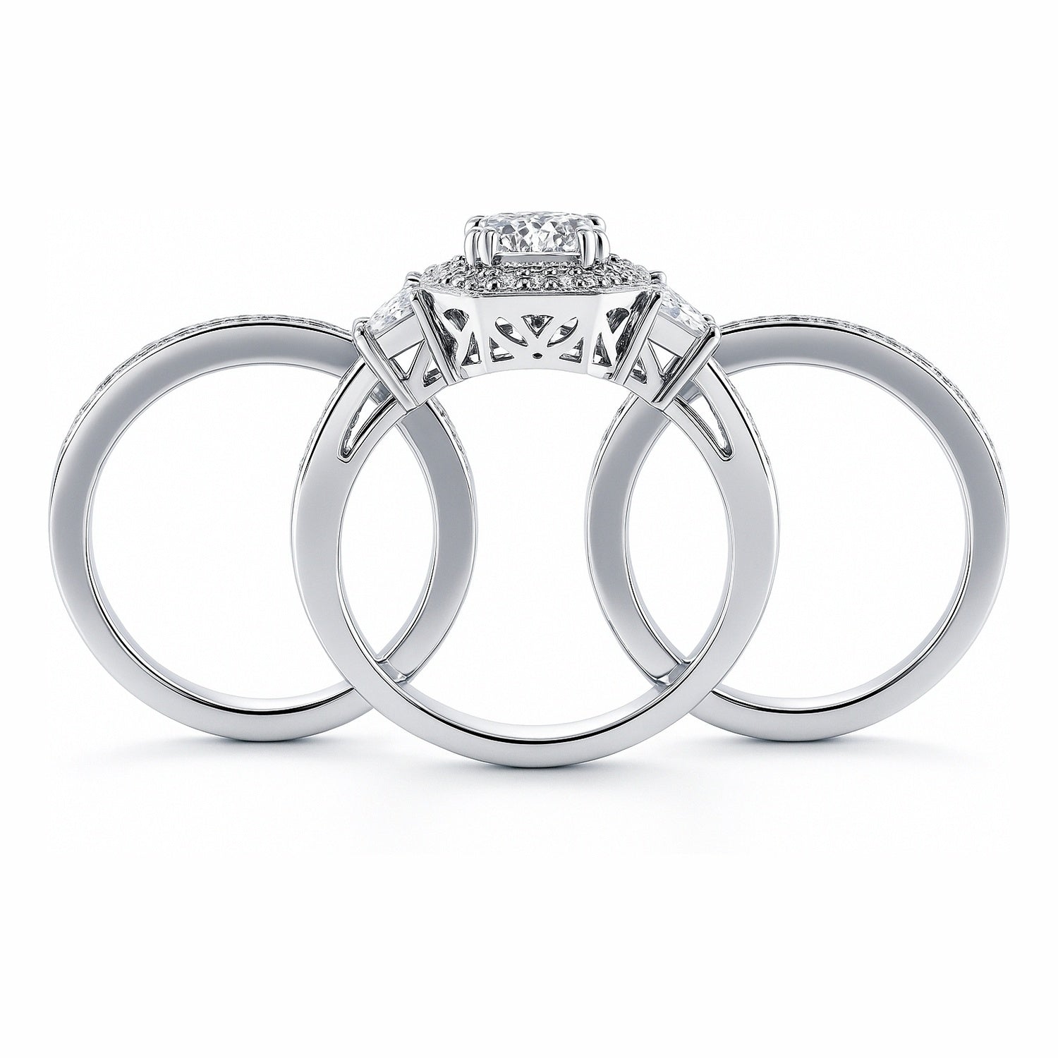 Halo Art Deco CZ Ring Set in Sterling Silver, 8 of 16