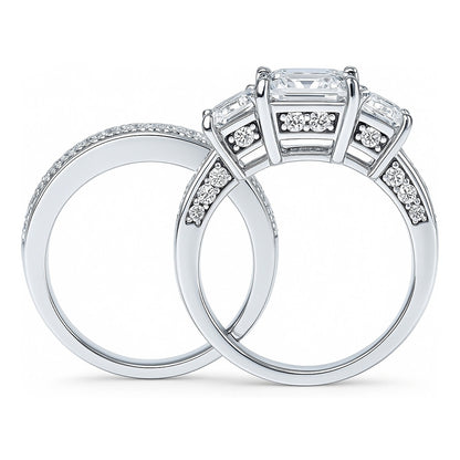 3-Stone 2ct Princess CZ Ring Set in Sterling Silver