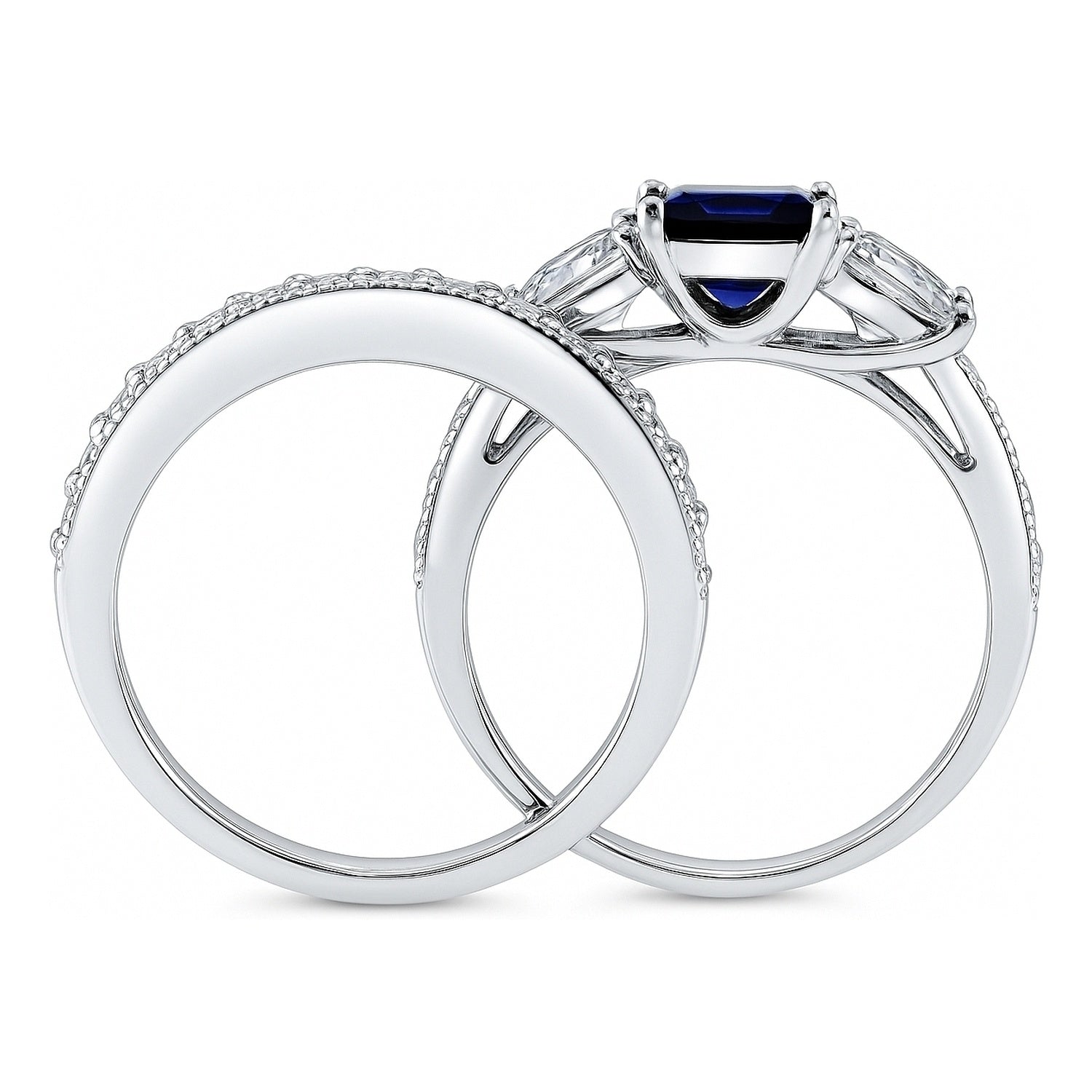 3-Stone Sapphire-Blue Princess CZ Ring Set in Sterling Silver