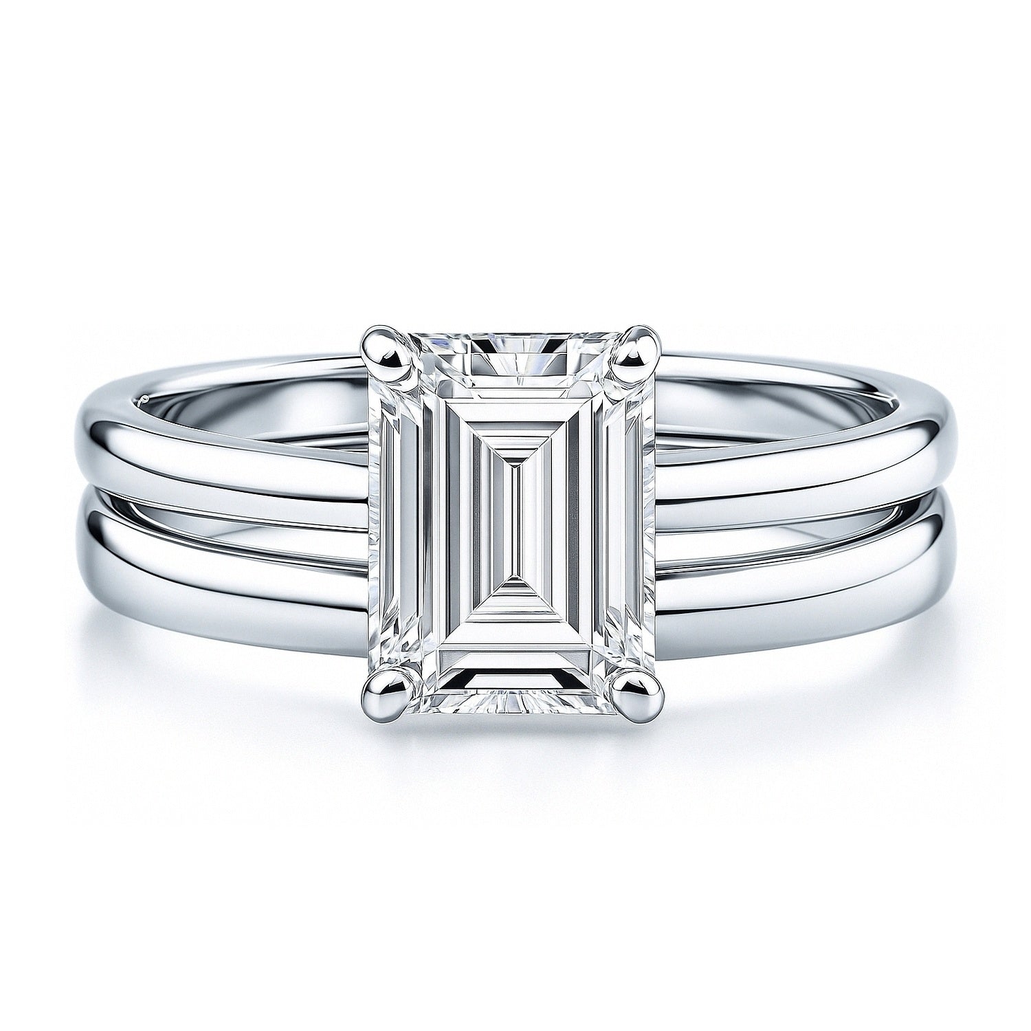 Solitaire 2.1ct Emerald Cut CZ Ring Set in Sterling Silver, 1 of 14