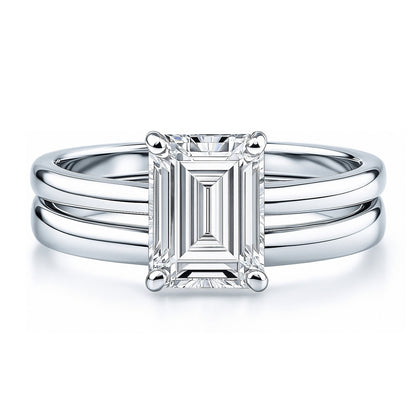 Solitaire 2.1ct Emerald Cut CZ Ring Set in Sterling Silver